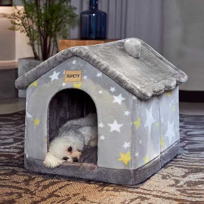 Cute Indoor Dog Houses, Dog Bed with Cover Cave,Soft Cozy Dog Cave Bed,Grey | M Size for 6-11 Lb Dogs and 9-17 Lb Cats, Igloo Pet House with Non-Slip Bottom,Dog Cave with Foldable Reversible