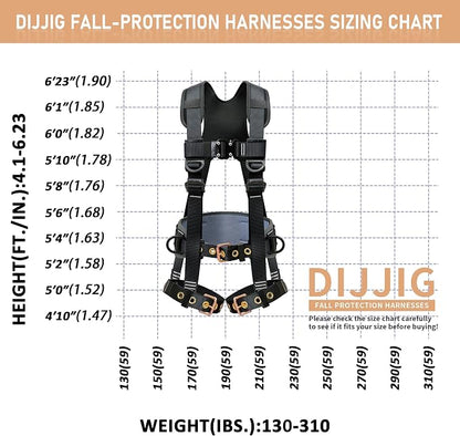 DIJJIG Full Body Safety Harness OSHA/ANSI Compliant for Construction | 5-point adjustable fall protection harness with padded design for roofing and construction work