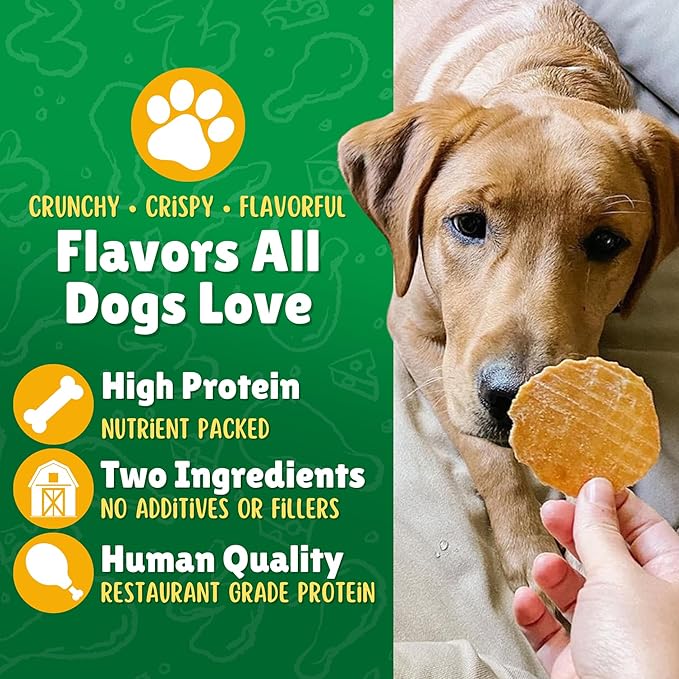 Chicken & Sweet Potato Chips Dog Treats – Made in USA, 100% Chicken Jerky, Grain-Free, High Protein, Single Ingredient, Crispy & Healthy Training Snacks for Dogs – 6 oz Jar