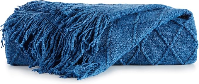 BOURINA Royal Blue Throw Blanket 60x80 Inches Throw Textured Solid Soft Sofa Throw Couch Knitted Decorative Blanket