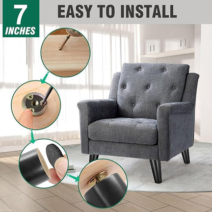 FoDau770 Black Rubber Wood Furniture Legs 7 Inches, Slant Tapered Wood Feet Mid Century Sofa Legs Set of 4, 5/16" UNC Furniture Feet Replacement Parts for Cabinet Couch Dresser Chair Ottoman Table