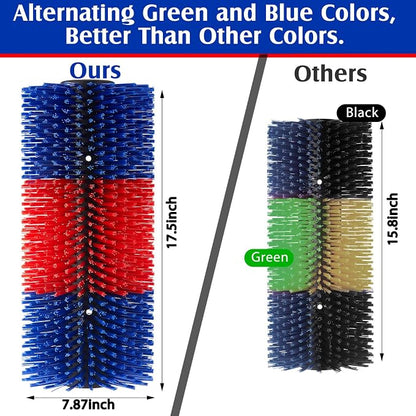 3 Pack Livestock Scratching Brush, Blue and Red | Animal Scratcher, Itch Relief Grooming, Horse Goat Cow Scratcher, Fence Post Mounting, Durable Bristles, Farm Livestock Care