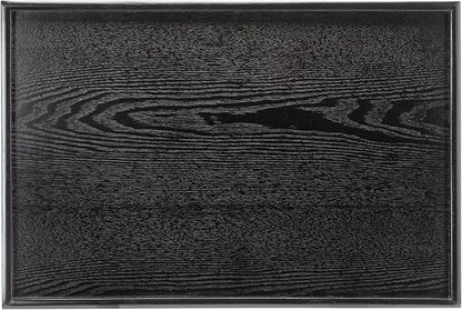 24 x 16 Inches Extra Large Solid Wood Serving Tray for Tea Coffee Table Snack Food Meals Serving Plate Kitchen Party Bar Breakfast Server with Raised Edges Black Wooden Decorative Ottoman Tray