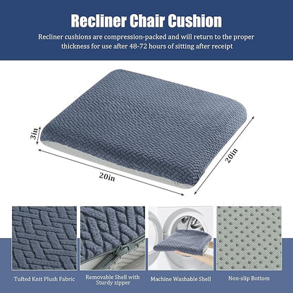 HOMBYS Tufted Furry Recliner Seat Cushion for Elderly Foam Curved Edge Large Square Seat Cushion for Recliner Chair, Floor Pillow, Office Chair, Car, No Pressure on Thighs(Grey)