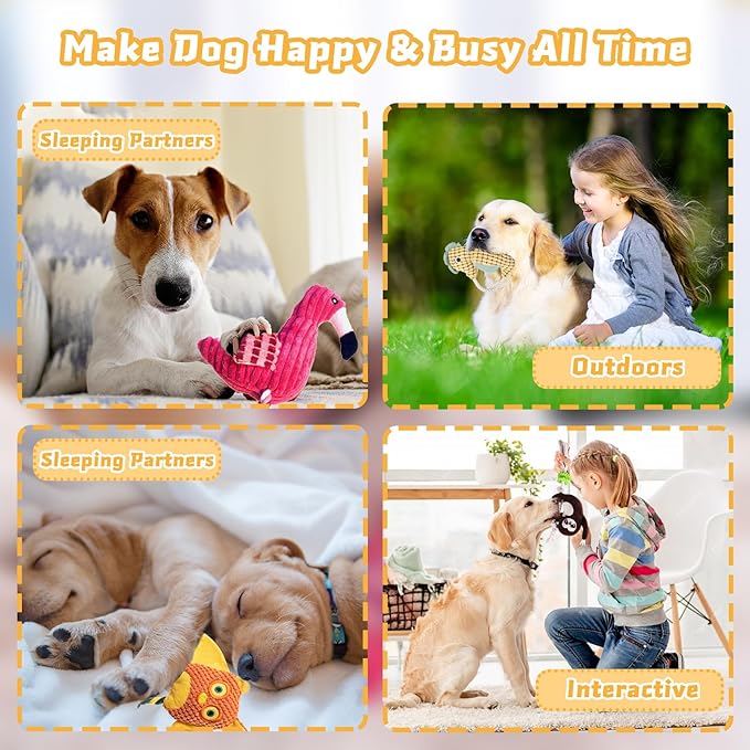 5 Pack Plush Dog Toys with Rope, Squeaky Dog Toys, Tug of War Dog Interactive Toy, Durable Dog Chew Toys for Large Dogs & Puppies