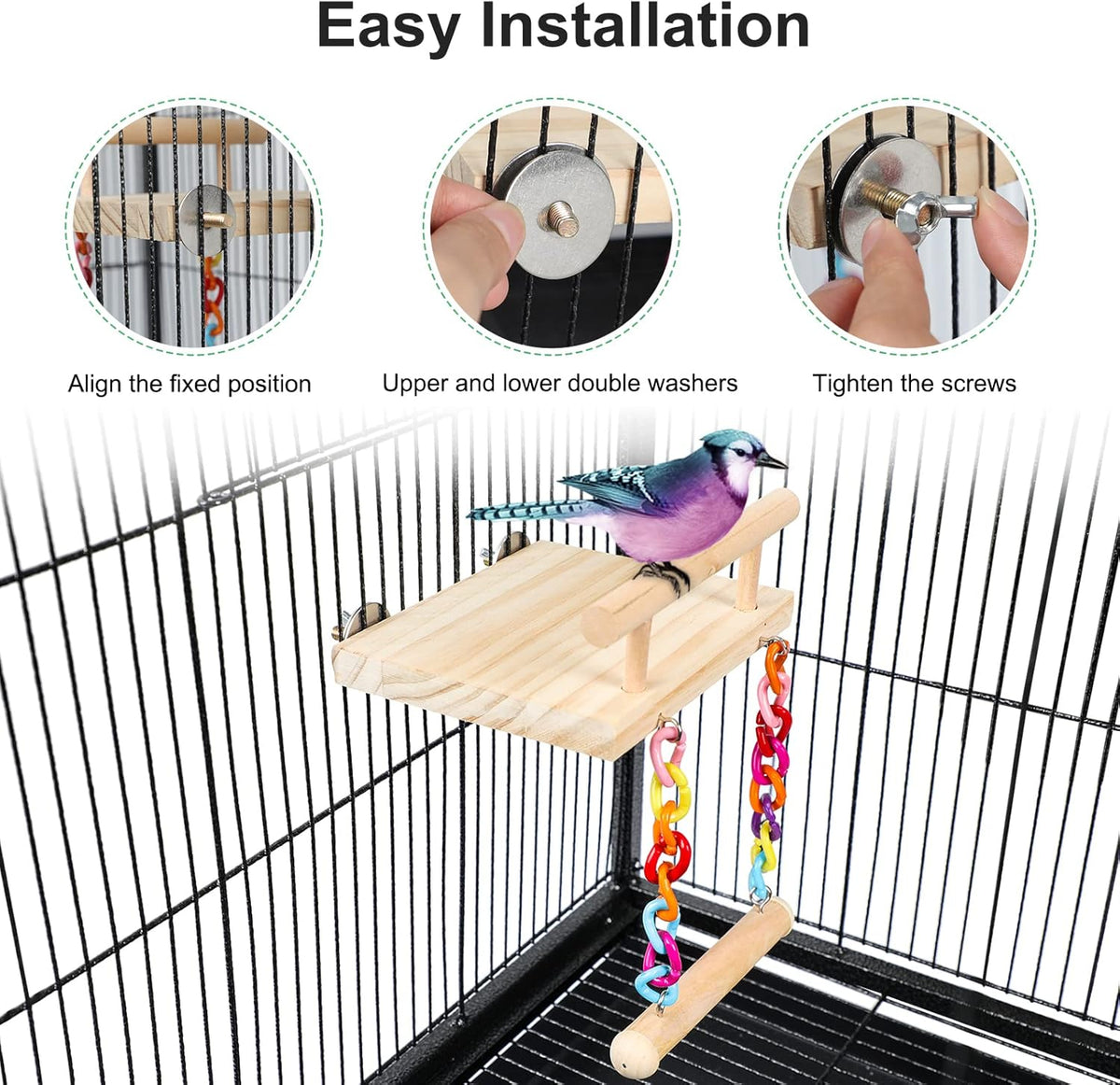 Bird Perches Cage Toys Parrot Wooden Platform Play Gyms Exercise Stands with Acrylic Wood Swing Ferris Wheel Chewing for Animals Green Cheeks, Baby Lovebird, Chinchilla, Hamster Budgie