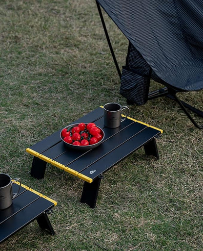 iClimb Ultralight Compact Mini Beach Picnic Folding Alu. Table with Carry Bag, Two Size (Black - L)