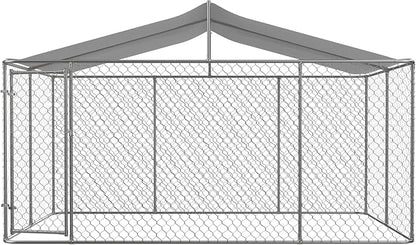 Outdoor Dog Enclosure,Heavy Duty Dog Kennel House Mesh Outside,Galvanized Chain Link Dog Run with Roof,Dog Cage Large Dogs,Dog Pen,Pet Kennel W/Waterproof Anti-UV Cover&Secure Lock for Large Dog