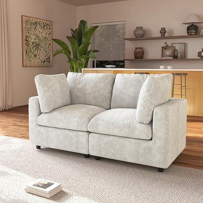 JACH 67" Love Seat Sectional Couches for Living Room, Deep Seat Modular Sofa, Cloud Sectional Couch, Sofa Covers Washable, Minimalist Modern Couch for Living Room, Apartment, Beige