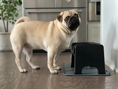 The Fluff Trough Elevated Slow Feeder Dog Bowl - Prevents Fast Eaters from Binging & Choking on Food, Minimizes Neck Strain, Suitable for Flat-Faced Pets, Vet Recommended, Dishwasher Safe, Black