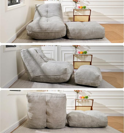 Cvortll Bean Bag Chair with Ottoman, Comfy Bean Bag Sofa with Memory Foam, Lazy BeanBag Sofa with Footstool, Fireside Bean Bag Couch for Living Room, Bedroom, Apartment (Gray)
