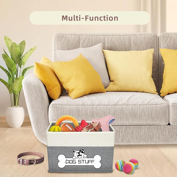Foldable Dog Toy Box, Fabric Pet Storage, Folding Organizer Home Décor Bin with Handle, Collapsible Storage Basket for Pet Leash, Blanket, Chew Toys and Accessories