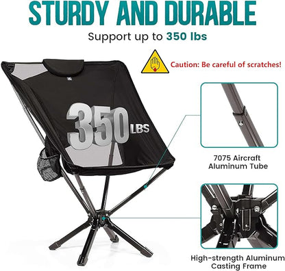 TCEK Portable High Back Camping Chair with Adjustable Height, Small Compact Outdoor Folding Chair for Adults Travel, Riselite Collapsible Lightweight Packable Camp Chairs, Easy Carry and Quick Setup