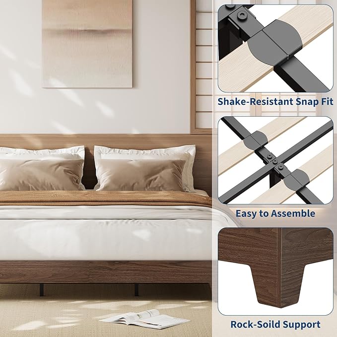 Garvee Wood Platform Bed Frame, King Size Bed Frame, Wood Slat Support, No Box Spring Needed, Easy Assembly, Noise-Free Design, Underbed Space for Storage