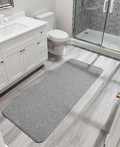 Bosap Bath Mat,Ultra Thin Bathroom Runner Rugs,Large Bath Mats for Bathroom,Quick Dry,Non-Slip,Machine Washable,Low Pile,Bath Rug,Shower Outside,Sink,Home Decor Accessories.Grey,1'5"x4'11"（17x59inch）