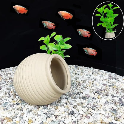 SpringSmart Aquarium Decor Rock Betta Fish Tank Decorations Ceramic Hideout Stone for Fish Shrimp Turtle Crab to Breed, Rest and Play, Small Fish Bowl Hiding Cave, Pot Shaped Betta Toys
