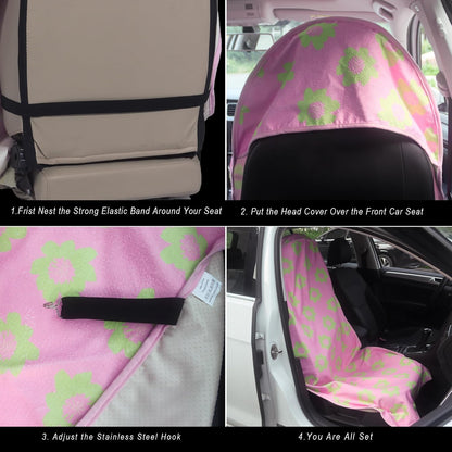 Car Seat Cover Protector Front Seats,for Gym Workout,Running,Swimming,Beach and Hiking,Waterproof Sweat Towel Bucket Seat Covers for Cars SUV Trucks (Flower and Pink, 2Pcs)