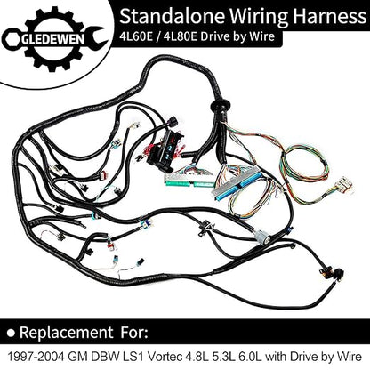 Standalone Wiring Harness, Fit for 97-04 GM LS1 Vortec Engine 4.8 5.3 6.0 L | 4L60E DBW, Green/Blue PCM, LS Swap Engine Harness, Stand Alone Wire Harness, Drive by Wire Throttle Body