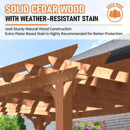 MUPATER 12x14 FT Wooden Pergola, Cedar Pergola Kit with Roof, Outdoor Garden Shelter for Backyard, Deck, Lawn, Pool, Natural