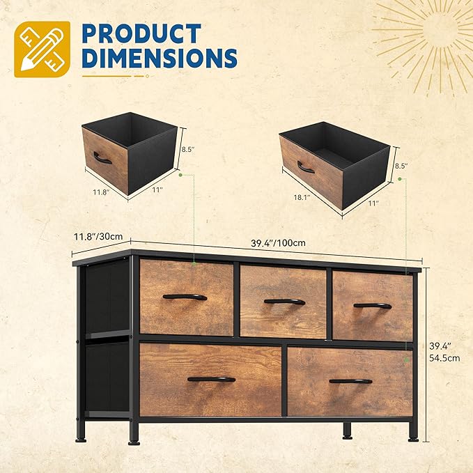DWVO Dresser for Room with 5 Drawers