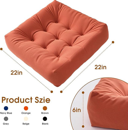 Tikuns Floor Pillows for Adults, 22x22x6 Inch Meditation Cushions, Large Square Sitting Cushion Living Room Memory Foam Pillow for Sitting(1, Orange, 22x22x6 Inch)