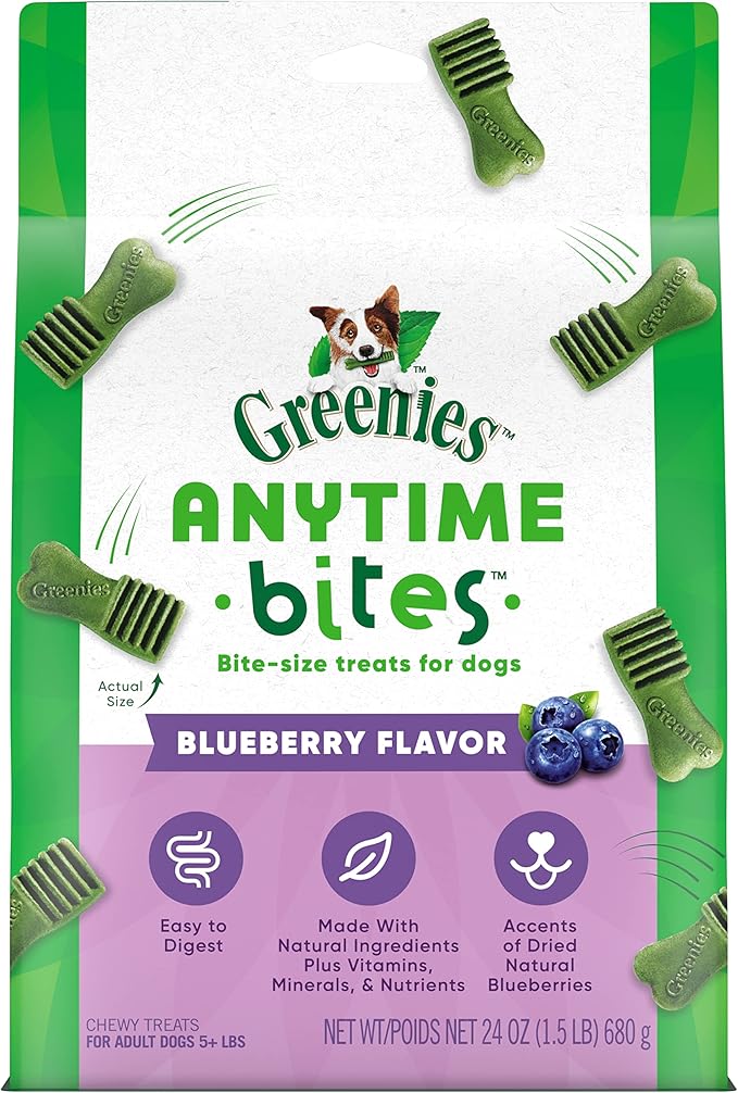 Greenies Anytime Bites Dog Treats, Blueberry Flavor, 24 oz. Bag