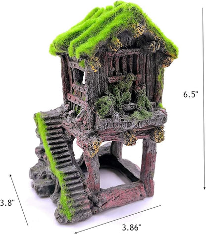 M2cbridge Aquarium Decorations Fish Hideout House Betta Cave with Green Lifelike Moss (Style 4)