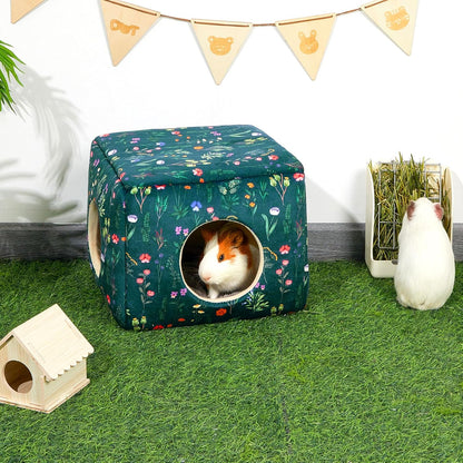 Bienbee Guinea Pig Hideout, Washable Guinea Pigs House Cozy Guinea Pigs Bed for Small Pet Bunny/Rabbit/Hamster/Chinchilla Guinea Pig Accessories Green Flowers