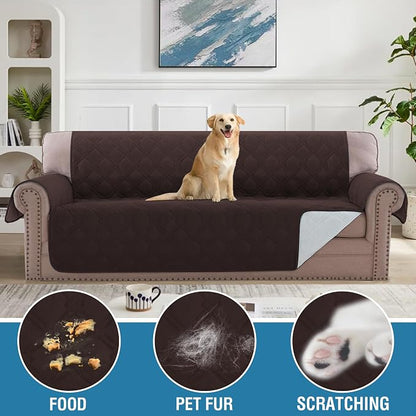 H.VERSAILTEX 100% Waterproof Couch Cover 4 Seater Sofa Slipcover Furniture Protector for Pets Kids Children Dog Cat with Non-Skid Backing (Oversized Sofa, Brown)