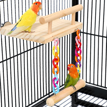 Bird Perches Cage Toys Parrot Wooden Platform Play Gyms Exercise Stands with Acrylic Wood Swing Ferris Wheel Chewing for Animals Green Cheeks, Baby Lovebird, Chinchilla, Hamster Budgie