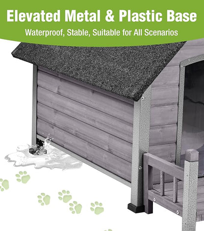 GUTINNEEN Heated Dog House Outdoor for Winter with Anti-Bite Design, Dog Kennel with Heating Blanket, Asphalt Roof, for Small to Medium Dogs - Grey