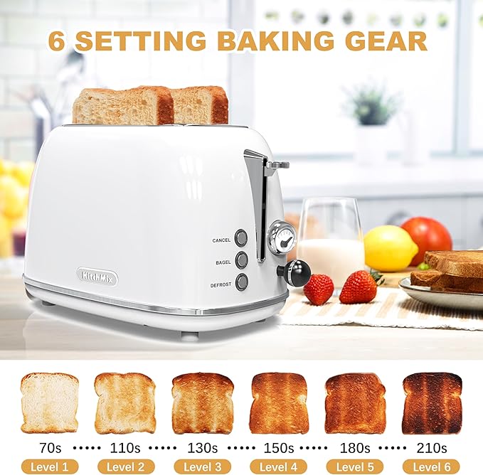 Toaster 2 slice, Retro Stainless Steel Toaster