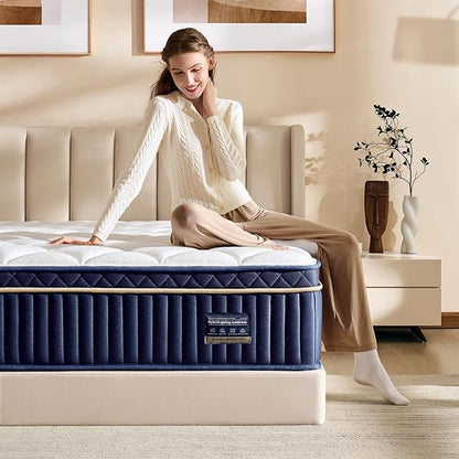 King Mattress, 14 Inch King Size Hybrid Mattress in a Box, Medium Firm Memory Foam mattress, with Individual Pocket Springs, Upgrade Zoned Support, Motion Isolation&Pressure Relief, CertiPUR-US