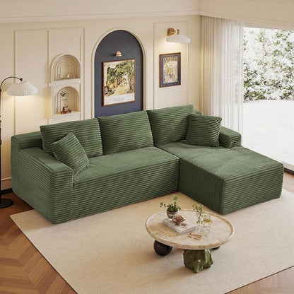 105" Sectional Couches for Living Room Cloud Couch Sofa with L-Shape Upholstered Boneless Couchs Modern Modular Sectional Couch with Chaise (Green, 105" W+Right Facing Chaise+2Seaters)