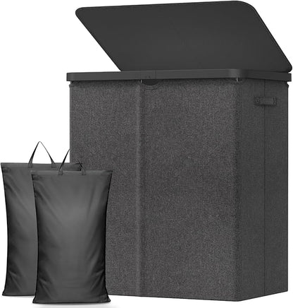 Lifewit 145L Laundry Basket with Lid, Large Laundry Hamper with Plastic Handles and Removable Bag, Foldable Tall Dirty Clothes Hampers for Laundry for Laundry Room, Bedroom, Bathroom, Dorm, Dark Gray