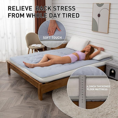 Dr.Futon Japanese Floor Futon Mattress Mat Extra Thick Folding Roll Up Bed for Guest,Lounger and Tavel