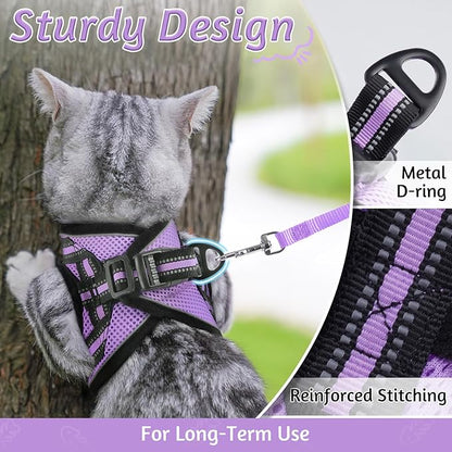 rabbitgoo Cat Harness and Leash Set for Walking Escape Proof, Adjustable Soft Kittens Vest with Reflective Strip for Cats, Comfortable Outdoor Vest, Light Purple, M