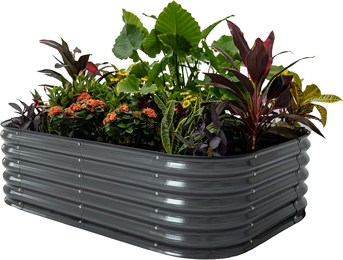 Vego garden Aluzinc Raised Garden Bed Kits, 17" Tall 6 in 1 Modular Metal Raised Planter Bed for Vegetables Flowers Patio Ground Planter Box-Modern Gray
