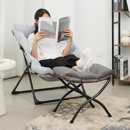 Mordchil HF 15"(H) Folding Ottoman, Foldable Footrest Stool, Portable Small Foot Stool for Couch, Collapsible Foot Rest Ottoman for Sofa, Accent Padded Ottomans for Living Room, Bedroom, Dark Grey