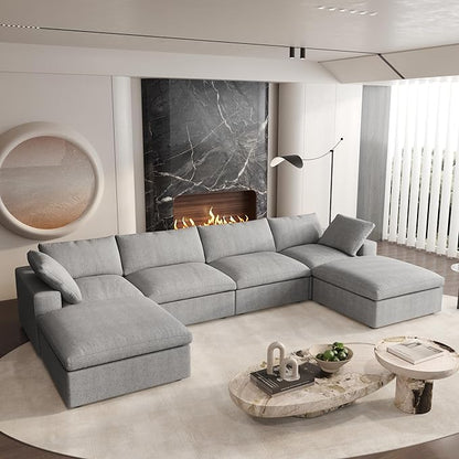Cloud Modular Sectional Sofa Couch,160.6" U Shaped Convertible Couches with Storage Ottoman for Living Room,Minimalist Deep Sofa Couches,Sofa Covers Washable&Replaceable(Grey)