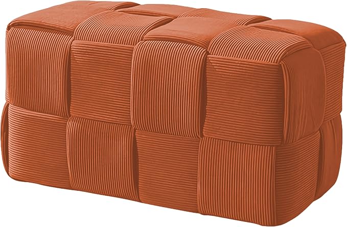 Ottoman Foot Rest Soft and Comfortable Ottoman Square Corduroy Woven Design Sofa Stool (Orange-L)