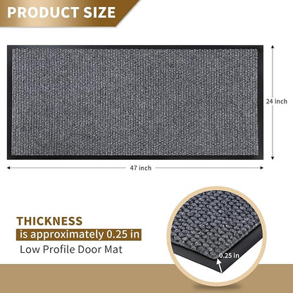 Yimobra Doormat Outdoor Indoor Entrance 47 x 24, All-Season All-Weather Front Door Mat, 100% Waterproof Welcome Matt for Floor Garage Outside Entry, Stain and Fade Resistant,Gray White