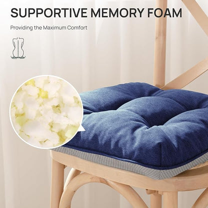 Love's cabin Memory Foam Chair Cushions Set of 4, Outdoor/Indoor Chair Pads for Dining Chairs 4 Pack, Seat Cushions for Kitchen, Dining Room, Office, Patio Chairs, 15.5"x15.5"x3.5" Navy Blue