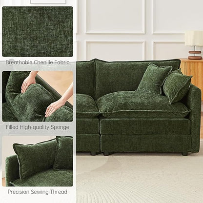 saows Modular Sectional Sofa, 112.2 Inch L Shaped Couch Set with Armrests, 3-Seater Comfy Cloud Couches with Movable Ottoman for Living Room Apartment, Green Sofa