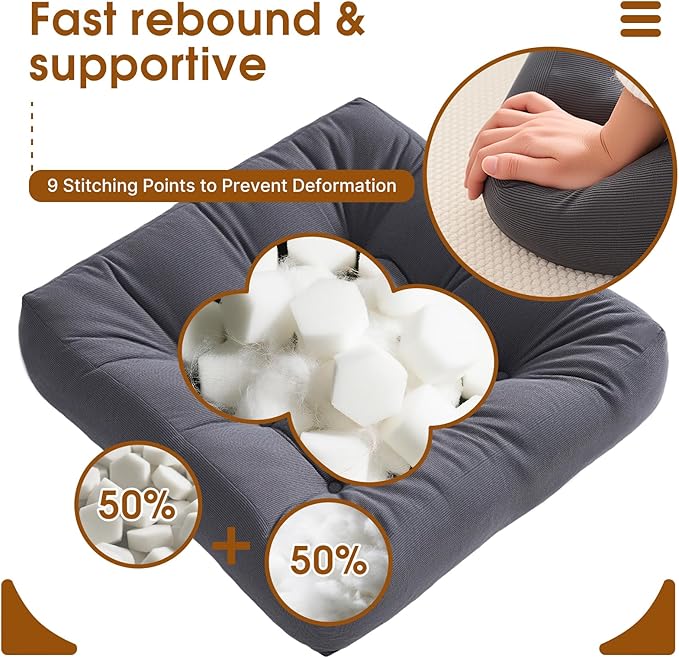 Tikuns 4Pcs Floor Pillows for Adults, 22 * 22 Inch Meditation Cushions, Large Square Sitting Cushion Living Room Memory Foam Pillow for Sitting (4, Grey, 22x22x4 Inch)