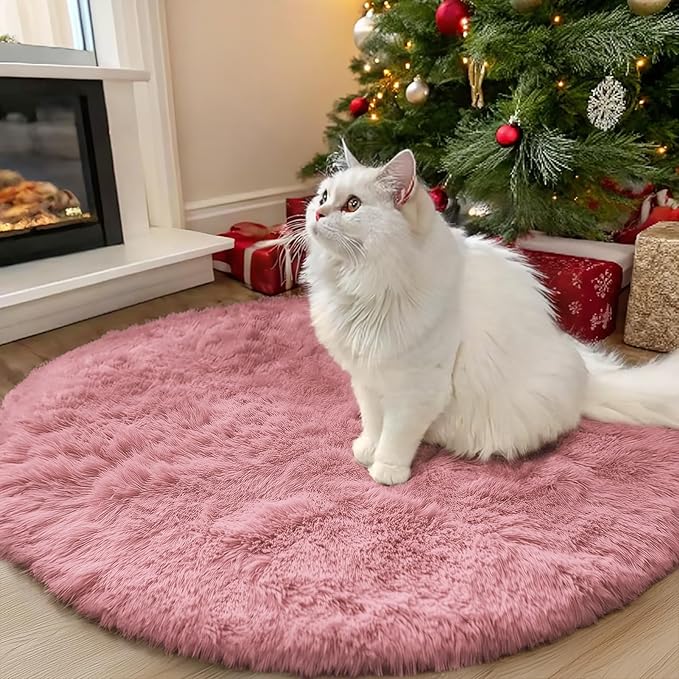 OLANLY Pale Pink Round Rugs for Bedroom - Machine Washable, 3 ft Circle Area Rugs for Living Room, Soft and Fluffy Shaggy Carpet for Teen Girls and Boys, Nursery Rooms, Dorms, Home Decor Aesthetic