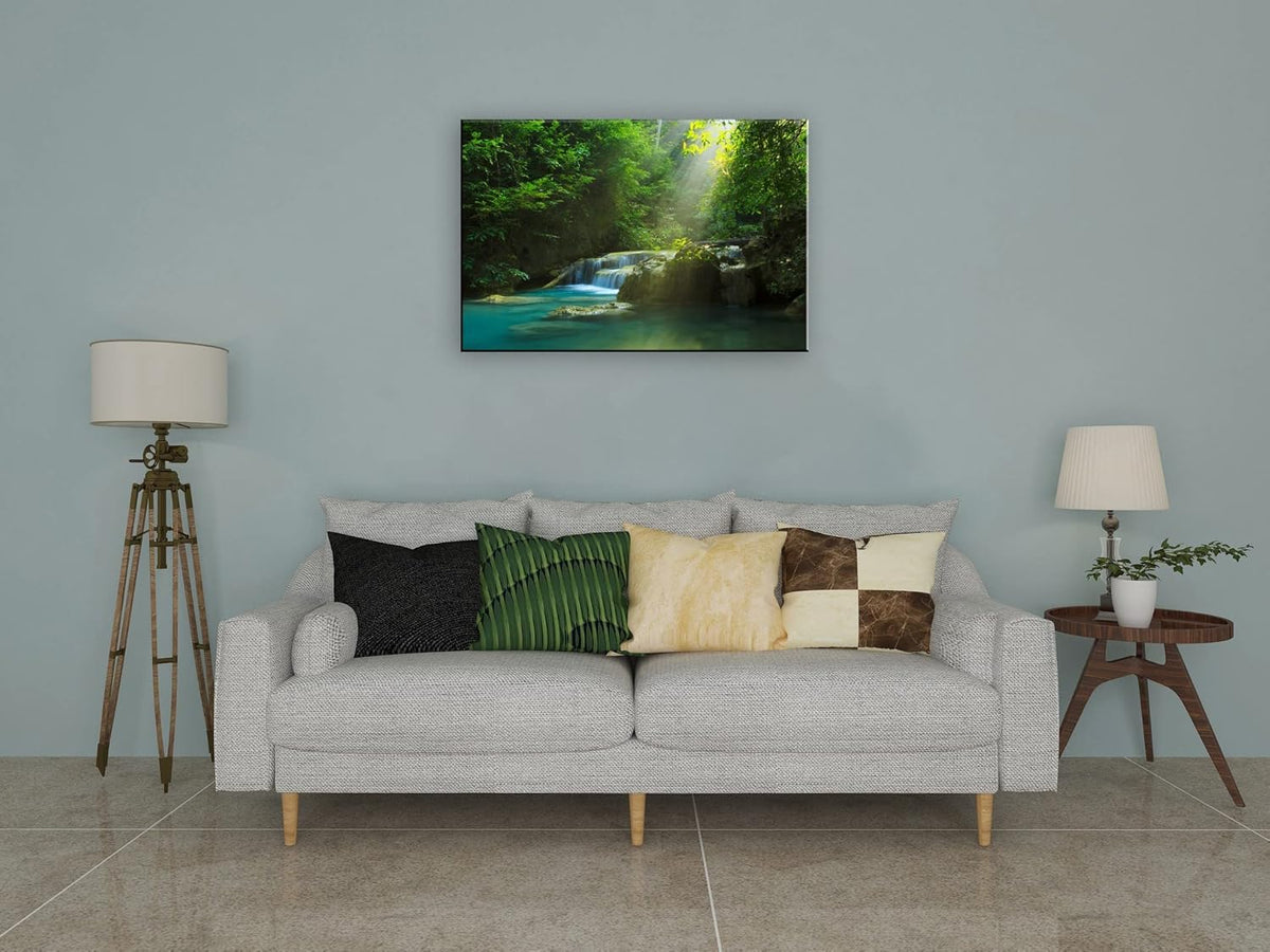 Silent Summer Forest Landscape Stretched Canvas Wall Art for Living Room Home, Bright Sun Shine on Stream Scenery Picture Print Artwork Decoration Painting Decor, Gallery Wrapped, Inner Frame (24x36)