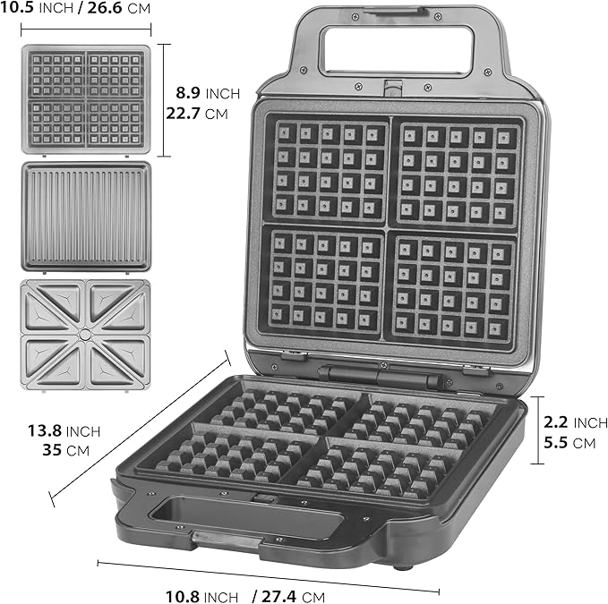 Belgian Waffle Maker with Removable Plates, Waflera Electrica, Large Waffle Iron