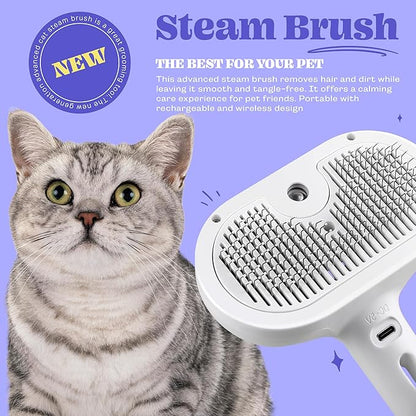 Cat Steam Brush, 3 in 1 Pet Hair Removal Tool, Self Cleaning Steamy Cat Brush for Massage, Dog Brush for Shedding, Cat&Dog Hair Remover