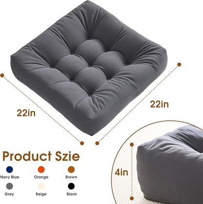 Tikuns 4Pcs Floor Pillows for Adults, 22 * 22 Inch Meditation Cushions, Large Square Sitting Cushion Living Room Memory Foam Pillow for Sitting (4, Grey, 22x22x4 Inch)